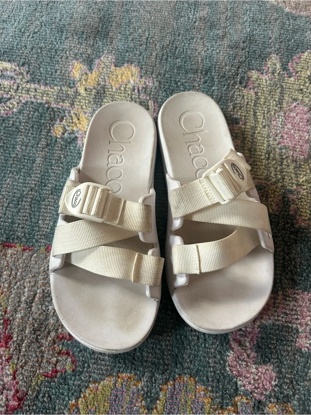 Chaco women’s Cream Slide Sandals with Adjustable Straps